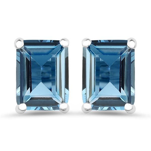 3.90 Carat Genuine London Blue Topaz .925 Sterling Silver Earrings
