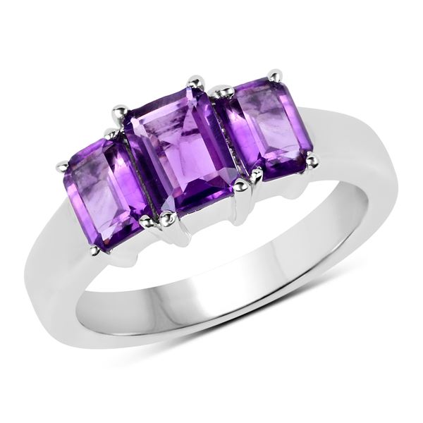 2.10 Carat Genuine Amethyst .925 Sterling Silver Ring