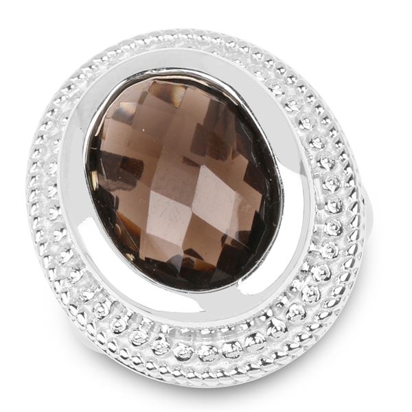 7.90 Carat Genuine Smoky Quartz .925 Sterling Silver Ring