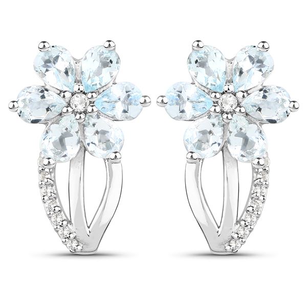 1.54 Carat Genuine Aquamarine and White Topaz .925 Sterling Silver Earrings