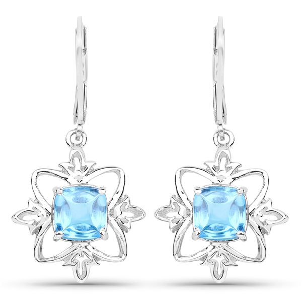 5.30 Carat Genuine Swiss Blue Topaz .925 Sterling Silver Earrings
