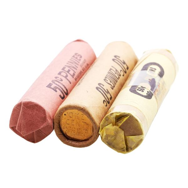 Lot of 1956-D to 1958-D (50) Brilliant Uncirculated Lincoln Wheat Cent Coin Rolls