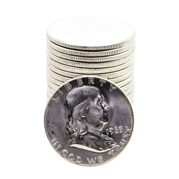 Roll of (20) Brilliant Uncirculated 1963 Franklin Half Dollar Coins