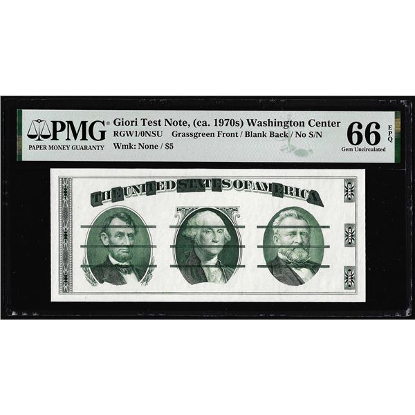 Circa 1970's Washington Center Giori Test Note PMG Gem Uncirculated 66EPQ
