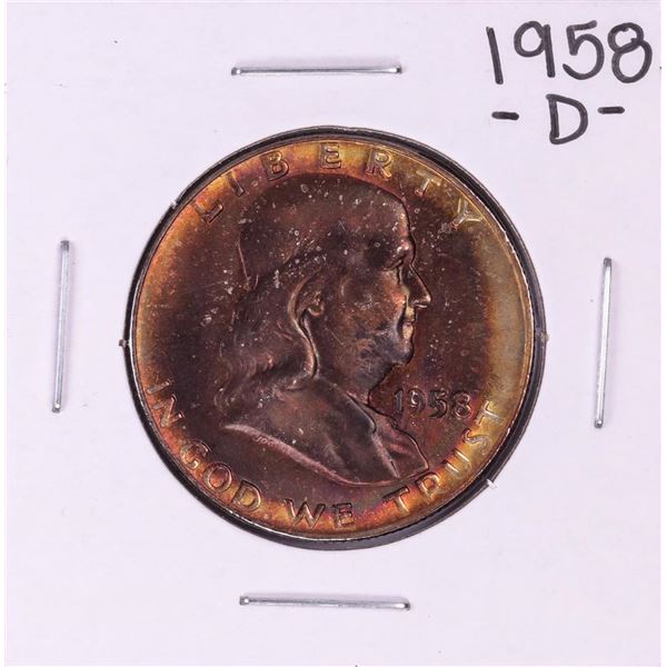 1958-D Franklin Half Dollar Coin Amazing Toning
