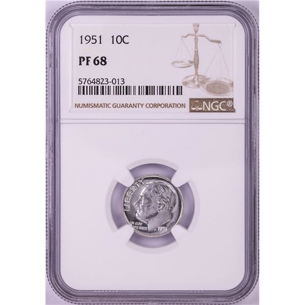 1951 Proof Roosevelt Dime Coin NGC PF68