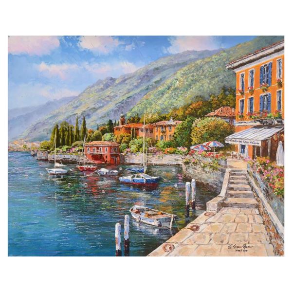 S. Sam Park "Lake Como Villa" Limited Edition Serigraph On Canvas