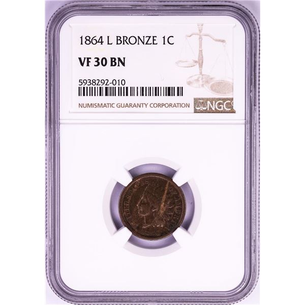1864 L Bronze Indian Head Cent Coin NGC VF30BN