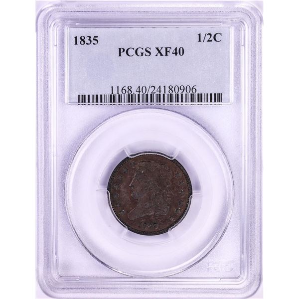 1835 Braided Hair Half Cent Coin PCGS XF40
