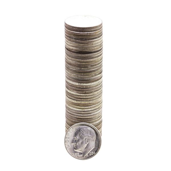 Roll of (50) Brilliant Uncirculated 1964-D Roosevelt Dime Coins