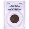 Image 1 : 1773 Virginia No Period Colonial Half Penny Coin PCGS AU53