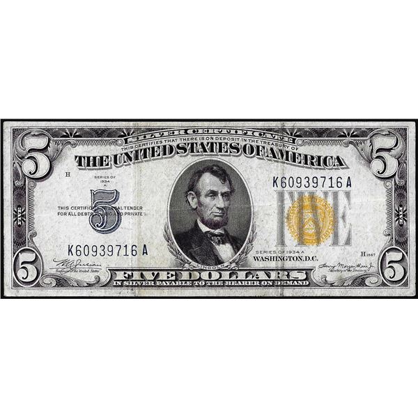 1934A $5 North Africa WWII Emergency Issue Silver Certificate Note