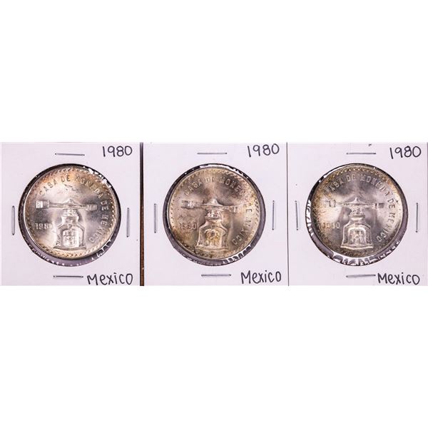 Lot of (3) 1980 Mexico Onza Silver Coins Nice Toning