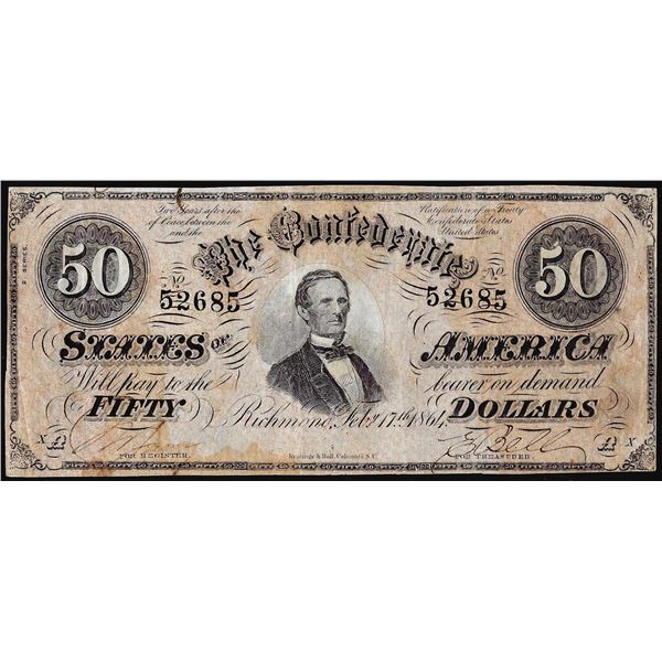 1864 $50 Confederate States of America Note