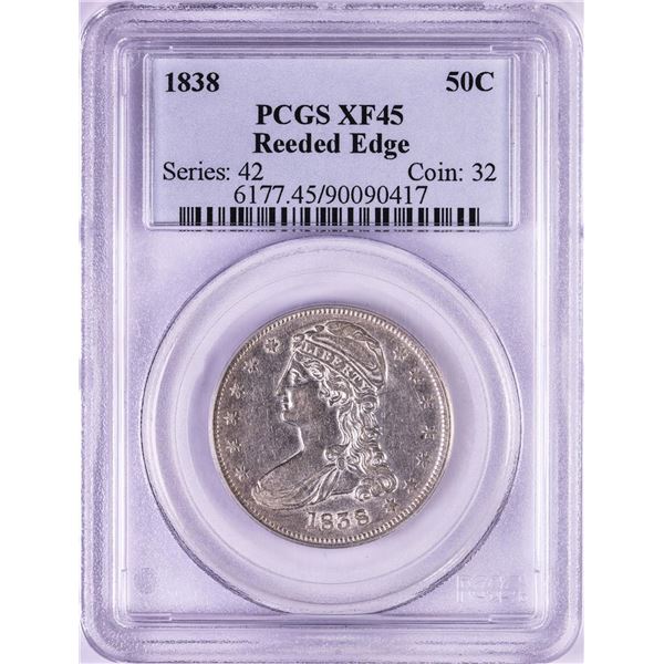 1838 Reeded Edge Capped Bust Half Dollar Coin PCGS XF45