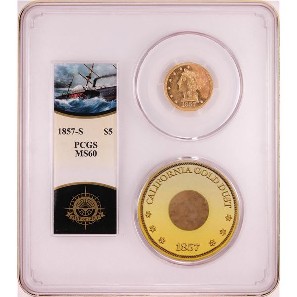 S.S. Central America Shipwreck 1857-S $5 Liberty Head Half Eagle Gold Coin PCGS MS60