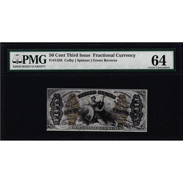 1863 Third Issue Fifty Cents Fractional Note Fr.1358 PMG Choice Uncirculated 64