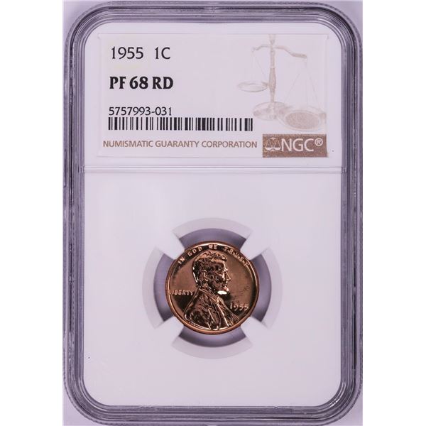 1955 Proof Lincoln Wheat Cent Coin NGC PF68RD