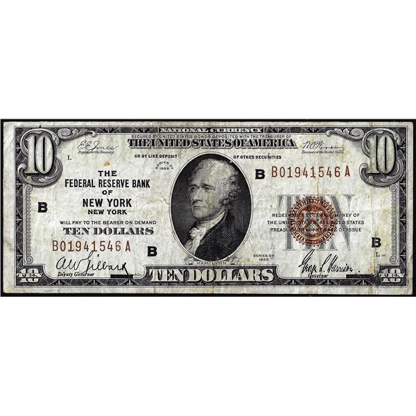 1929 $10 Federal Reserve Bank Note New York