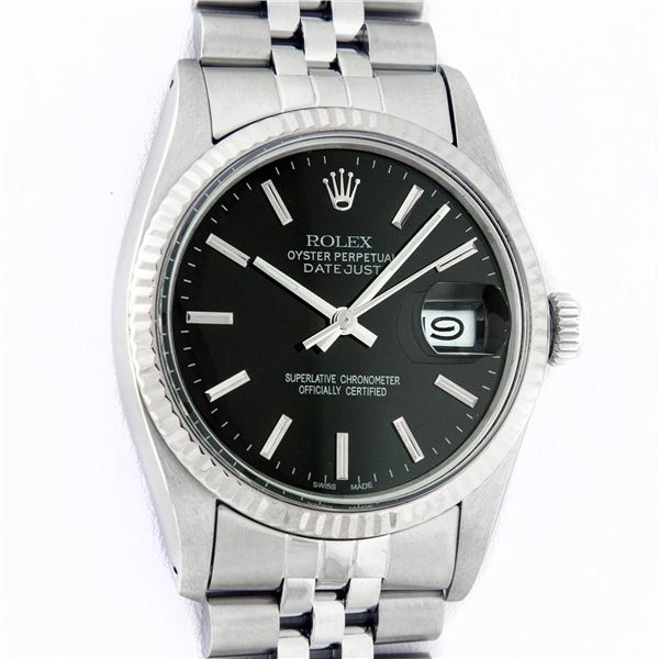 Rolex Men's Stainless Steel Black Index Oyster Perpetual Datejust Wristwatch