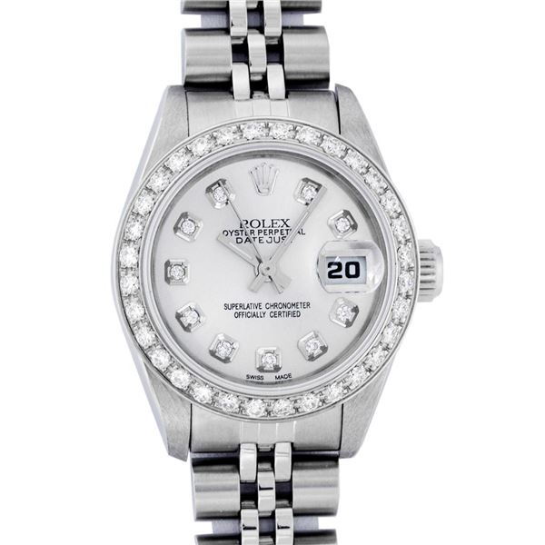 Rolex Ladies Stainless Steel Silver Diamond Oyster Perpetual Datejust