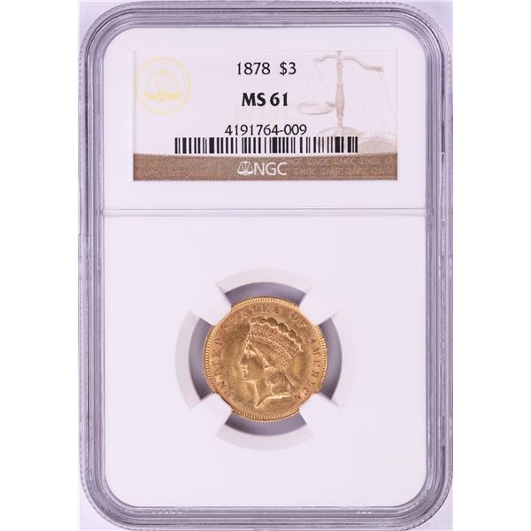 1878 $3 Indian Princess Head Gold Coin NGC MS61