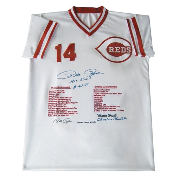 "Pete Rose Stats Jersey" Autographed Baseball Jersey Featuring Pete Rose'S Stats