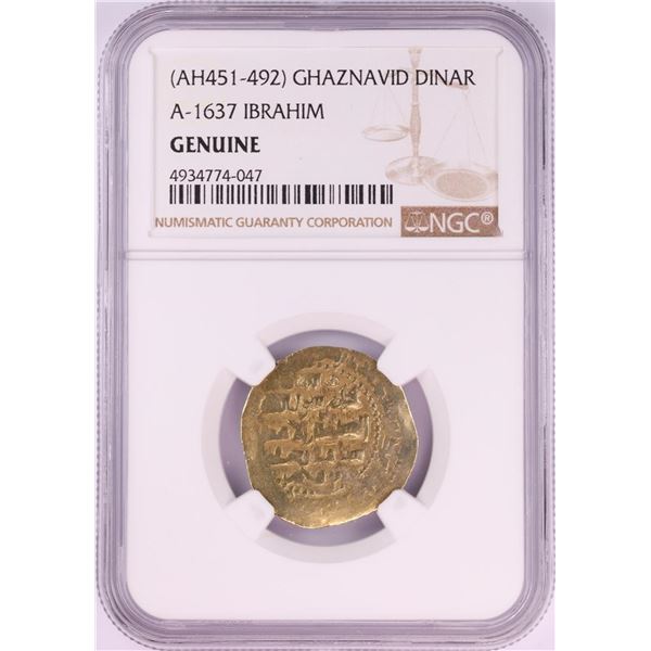 AH451-492 Ghaznavid Dinar A-1637 Ibrahim Gold Coin NGC Genuine