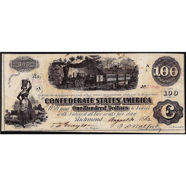 1862 $100 Confederate States of America Note