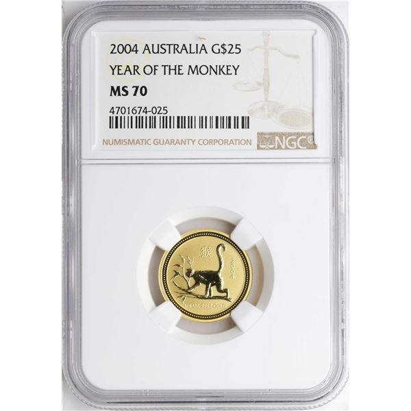 2004 $25 Australia Year of the Monkey Gold Coin NGC MS70