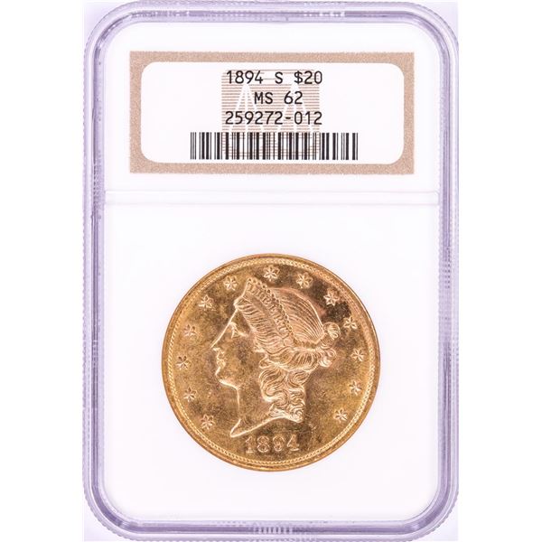 1894-S $20 Liberty Head Double Eagle Gold Coin NGC MS62