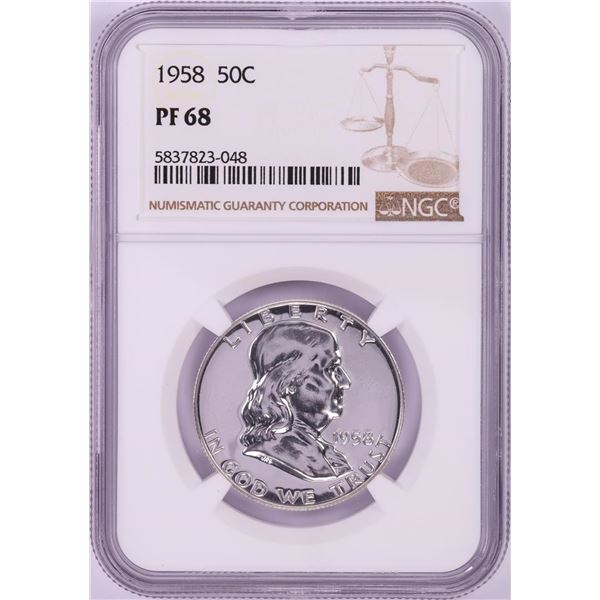 1958 Proof Franklin Half Dollar Coin NGC PF68