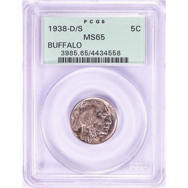 1938-D/S Buffalo Nickel Coin PCGS MS65 Old Green Holder