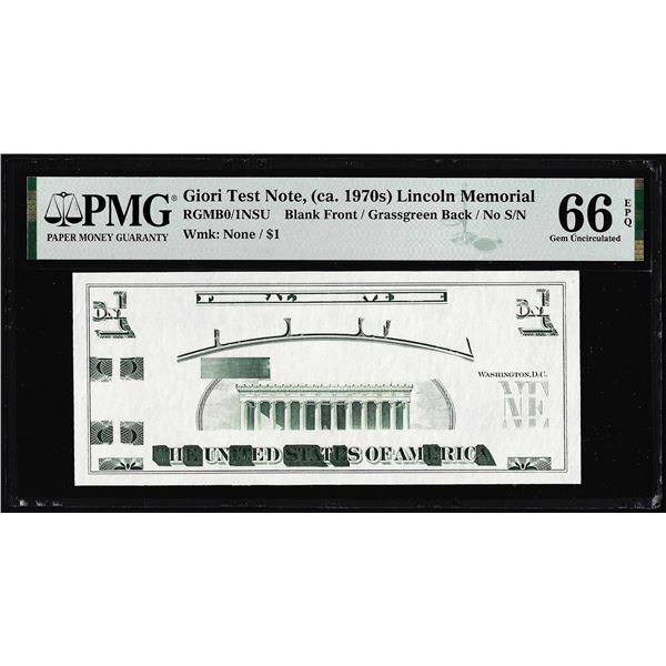 Circa 1970's Lincoln Memorial Giori Test Note PMG Gem Uncirculated 66EPQ