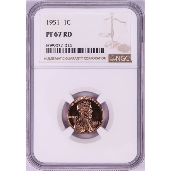 1951 Proof Lincoln Wheat Cent Coin NGC PF67RD