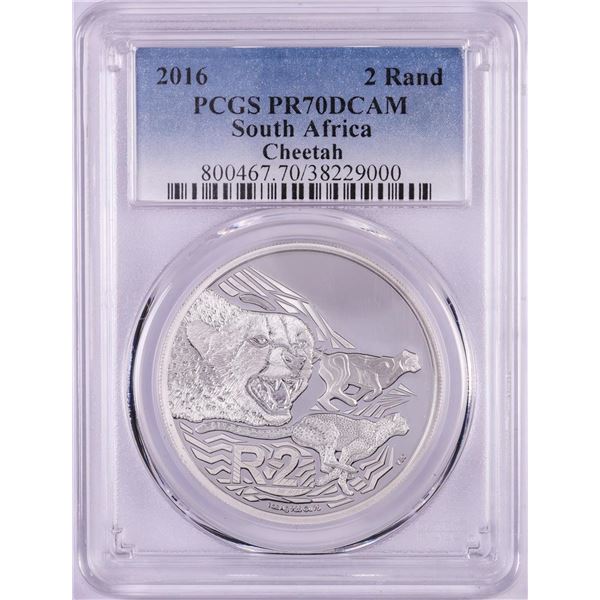 2016 Proof South Africa 2 Rand Cheetah Silver Coin PCGS PR70DCAM