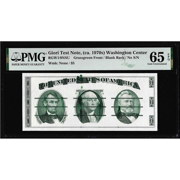 Circa 1970's Washington Center Giori Test Note PMG Gem Uncirculated 65EPQ