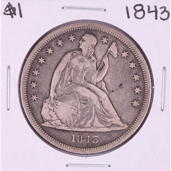 1843 $1 Seated Liberty Silver Dollar Coin