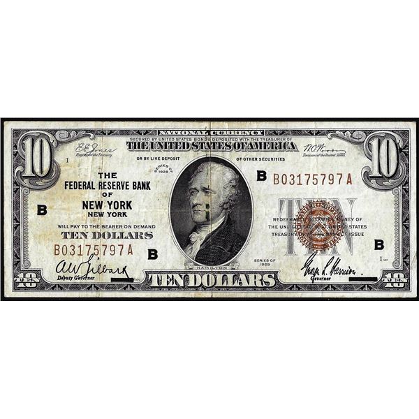 1929 $10 Federal Reserve Bank Note New York