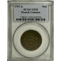 1767-A 9DEN French Colonies Copper Sou VF25 PCGS