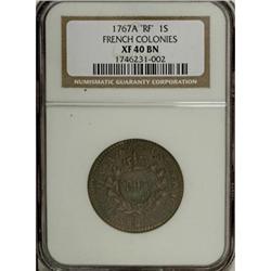 1767-A 9DEN French Colonies Copper Sou XF40 NGC
