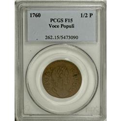 1760 1/2P Hibernia-Voce Populi Halfpenny F15 PCGS