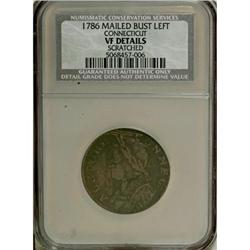1786 COPPER Connecticut Copper, Mailed Bust Left VF20