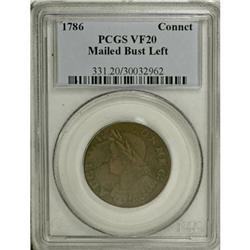 1786 COPPER Connecticut Copper, Mailed Bust Left VF20