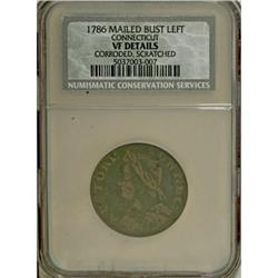 1786 COPPER Connecticut Copper, Mailed Bust Left VF20