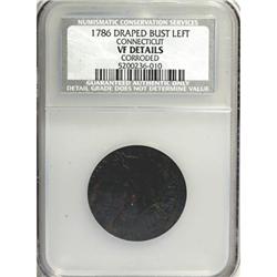 1786 COPPER Connecticut Copper, Draped Bust Left VF20