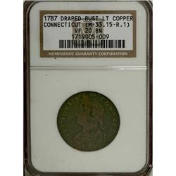 1787 COPPER Connecticut Copper, Draped Bust Left VF20