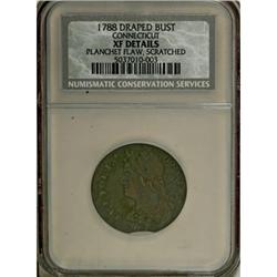 1788 COPPER Connecticut Copper, Draped Bust Left XF40