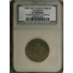 1787 COPPER New Jersey Copper, Small Planchet, Plain Sh