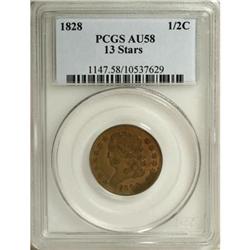 1828 1/2 C 13 Stars AU58 PCGS